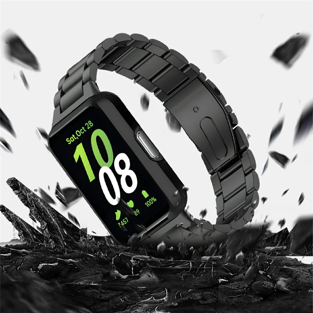 For Samsung Galaxy Fit3 3-Bead Stainless Steel Strap with TPU Full Cover Watch Case and Removal Tool - Silver - Silver - 7