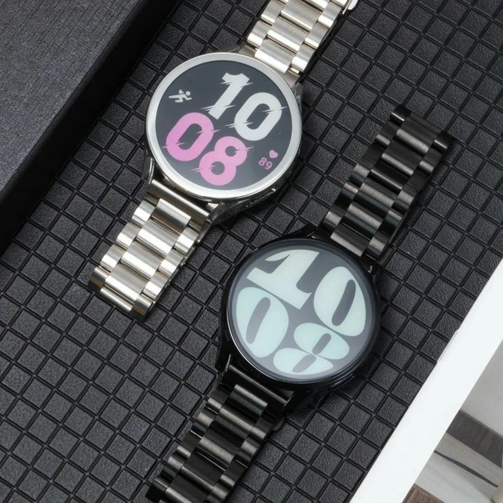 For Samsung Galaxy Watch7 40mm 3-Bead Stainless Steel Band + Full Cover PC Watch Case with Removal Tool - Silver - 7
