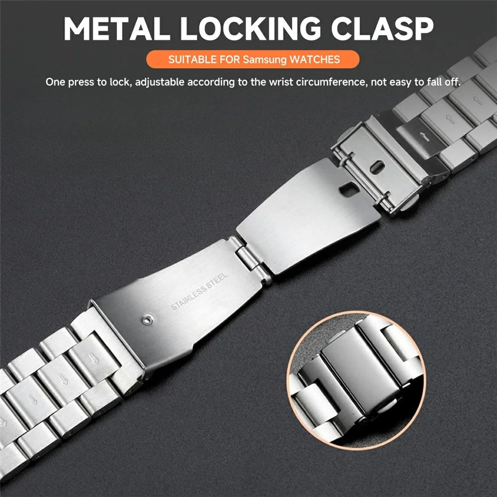 For Samsung Galaxy Watch7 44mm 3-Bead Stainless Steel Band + Full Cover PC Watch Case with Removal Tool - Silver - 3
