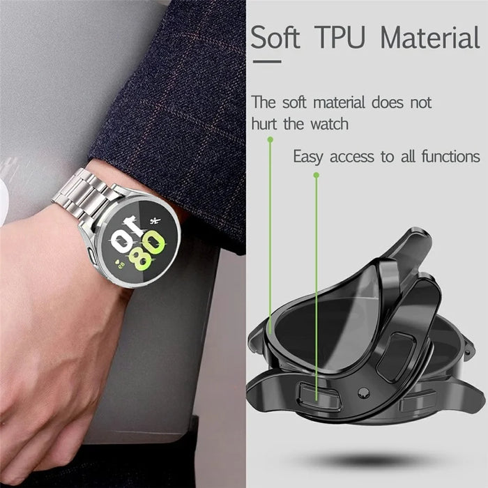 For Samsung Galaxy Watch7 44mm 3-Bead Stainless Steel Strap with TPU Full Cover Watch Case and Removal Tool - Silver - 5