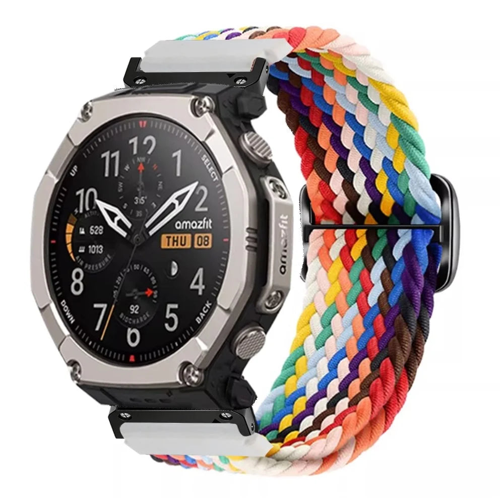 For Huami Amazfit T-Rex Ultra 2 Woven Elastic Watch Strap Nylon Sport Band - Rainbow - 2