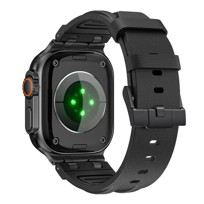 FKM Fluoroelastomer Strap with Black Connector for Apple Watch Ultra 3 2 1 49mm / Series 11 10 46mm / 9 8 7 45mm / SE3 SE2 SE 6 5 4 44mm / 3 2 1 42mm Woven Texture Watch Band - Black / Black Buckle - 1