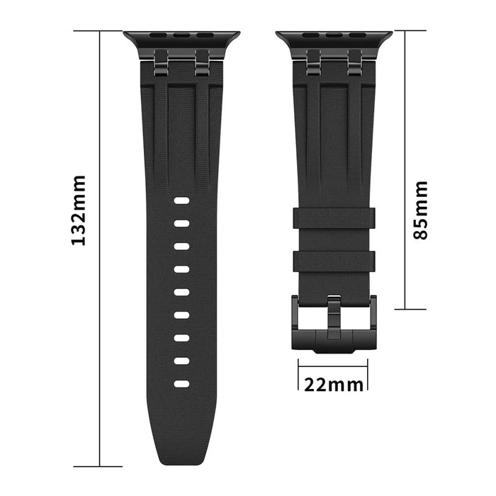 FKM Fluoroelastomer Strap with Black Connector for Apple Watch Ultra 3 2 1 49mm / Series 11 10 46mm / 9 8 7 45mm / SE3 SE2 SE 6 5 4 44mm / 3 2 1 42mm Woven Texture Watch Band - Black / Black Buckle - 6