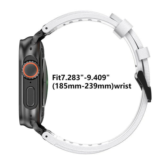 FKM Fluoroelastomer Strap with Black Connector for Apple Watch Ultra 3 2 1 49mm / Series 11 10 46mm / 9 8 7 45mm / SE3 SE2 SE 6 5 4 44mm / 3 2 1 42mm Woven Texture Watch Band - Black / Black Buckle - 7