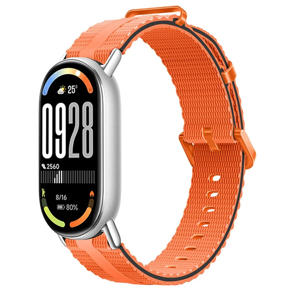 Silicone Strap for Xiaomi Smart Band 10 / 9 / 8 Watch Band Linear Texture Sport Wristband - Orange+Black - 2