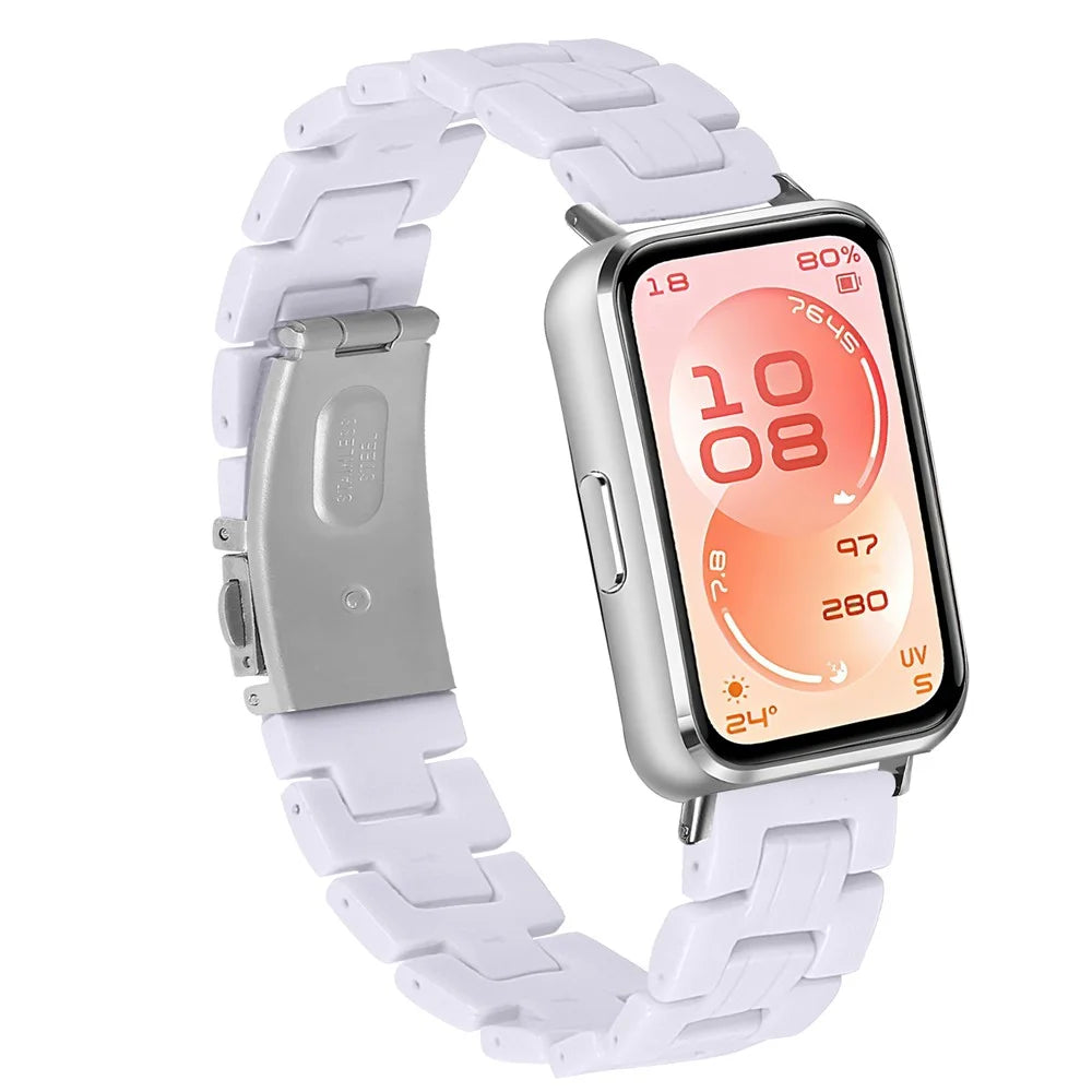 Replacement Watch Band for Huawei Band 11 Pro NFC  /  11 NFC  /  11 Pro  /  11 Resin Watch Strap with Stainless Steel Buckle - White - 2