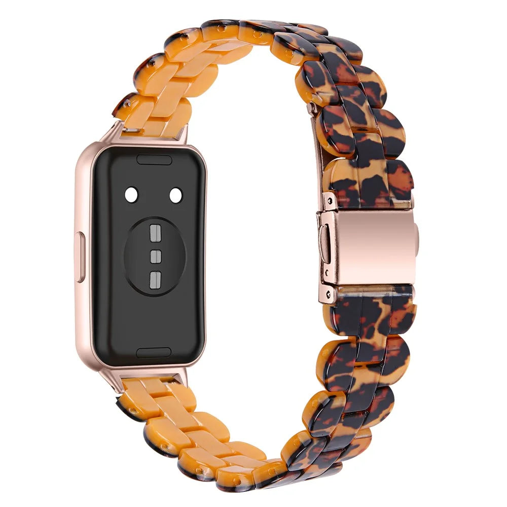 Watch Band for Huawei Band 11 Pro NFC / 11 NFC / 11 Pro / 11 Oval Resin Watch Strap with Stainless Steel Buckle - Leopard - 1