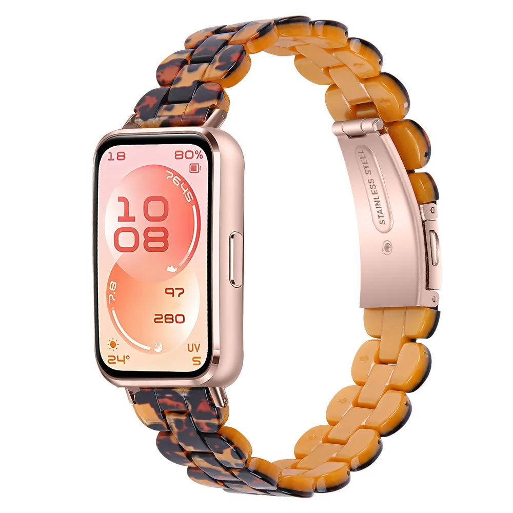 Watch Band for Huawei Band 11 Pro NFC / 11 NFC / 11 Pro / 11 Oval Resin Watch Strap with Stainless Steel Buckle - Leopard - 2