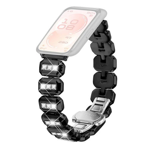 Zinc Alloy Watch Band for Huawei Band 11 Pro NFC  /  11 NFC  /  11 Pro  /  11 Square Rhinestone Decor Metal Strap - Black - 1