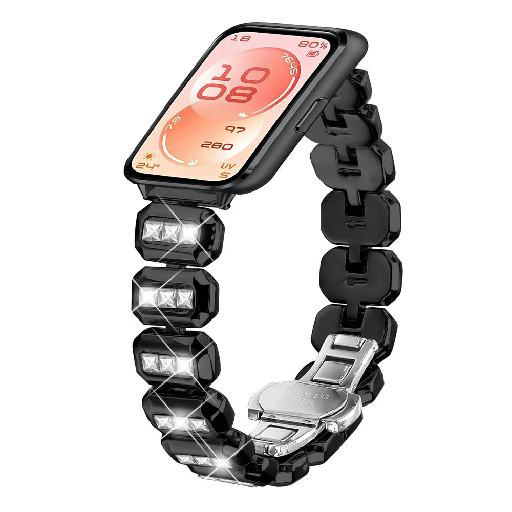 Zinc Alloy Watch Band for Huawei Band 11 Pro NFC  /  11 NFC  /  11 Pro  /  11 Square Rhinestone Decor Metal Strap - Black - 2