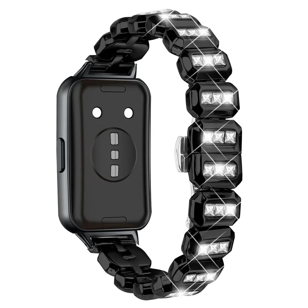 Zinc Alloy Watch Band for Huawei Band 11 Pro NFC  /  11 NFC  /  11 Pro  /  11 Square Rhinestone Decor Metal Strap - Black - 3