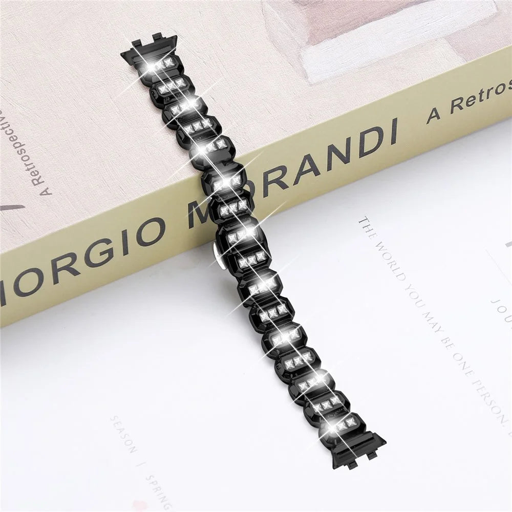 Zinc Alloy Watch Band for Huawei Band 11 Pro NFC  /  11 NFC  /  11 Pro  /  11 Square Rhinestone Decor Metal Strap - Black - 4
