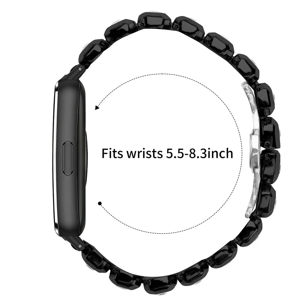 Zinc Alloy Watch Band for Huawei Band 11 Pro NFC  /  11 NFC  /  11 Pro  /  11 Square Rhinestone Decor Metal Strap - Black - 7