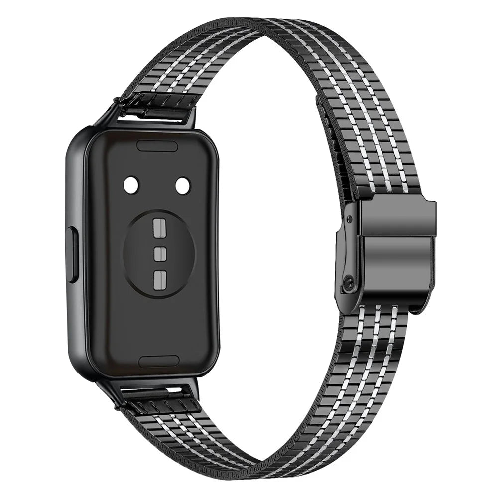 Watchband for Huawei Band 11 Pro NFC  /  11 NFC  /  11 Pro  /  11 7-Beads Electroplated Stainless Steel Watch Strap - Black+Silver - 1