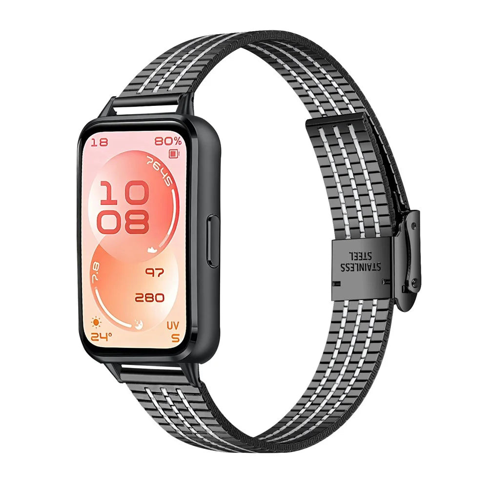 Watchband for Huawei Band 11 Pro NFC  /  11 NFC  /  11 Pro  /  11 7-Beads Electroplated Stainless Steel Watch Strap - Black+Silver - 2