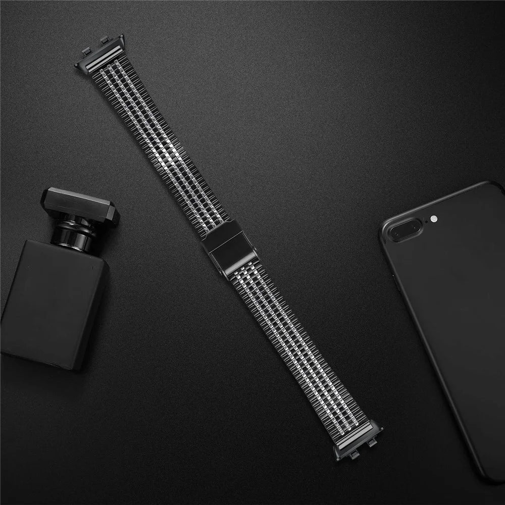 Watchband for Huawei Band 11 Pro NFC  /  11 NFC  /  11 Pro  /  11 7-Beads Electroplated Stainless Steel Watch Strap - Black+Silver - 3