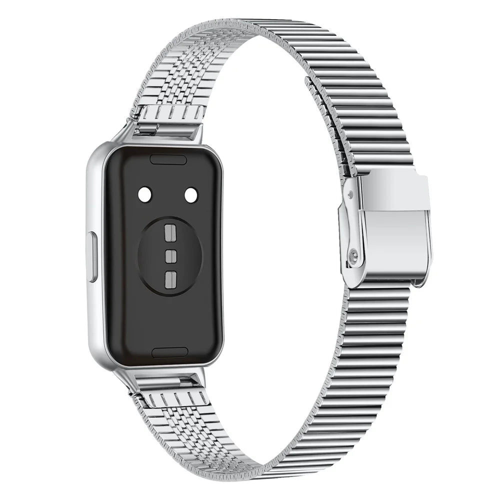 Stainless Steel Watch Strap for Huawei Band 11 Pro NFC / 11 NFC / 11 Pro / 11 Wrist Band Replacement with Double Buckles - Silver - 1