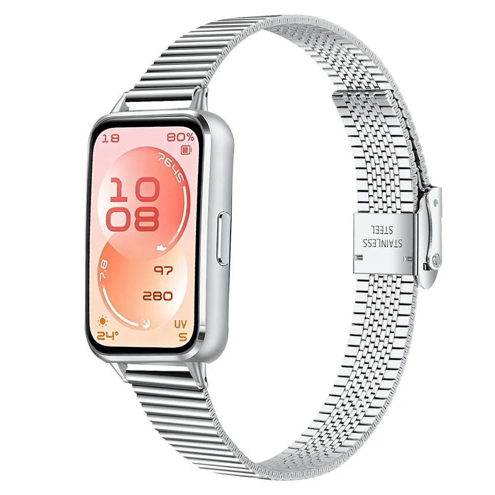 Stainless Steel Watch Strap for Huawei Band 11 Pro NFC / 11 NFC / 11 Pro / 11 Wrist Band Replacement with Double Buckles - Silver - 2