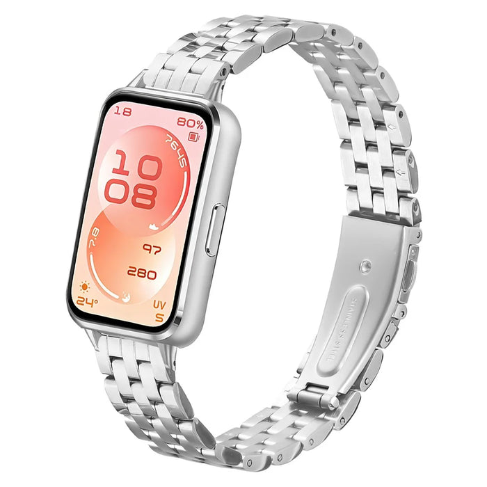 Slim 5-Bead Watch Band for Huawei Band 11 Pro NFC  /  11 NFC  /  11 Pro  /  11 Stainless Steel Strap - Silver - 2
