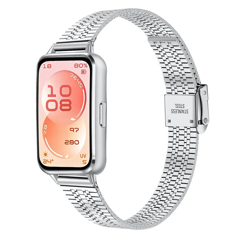 Watchband for Huawei Band 11 Pro NFC  /  11 NFC  /  11 Pro  /  11 Stainless Steel 5-Beads Watch Strap - Silver - 2