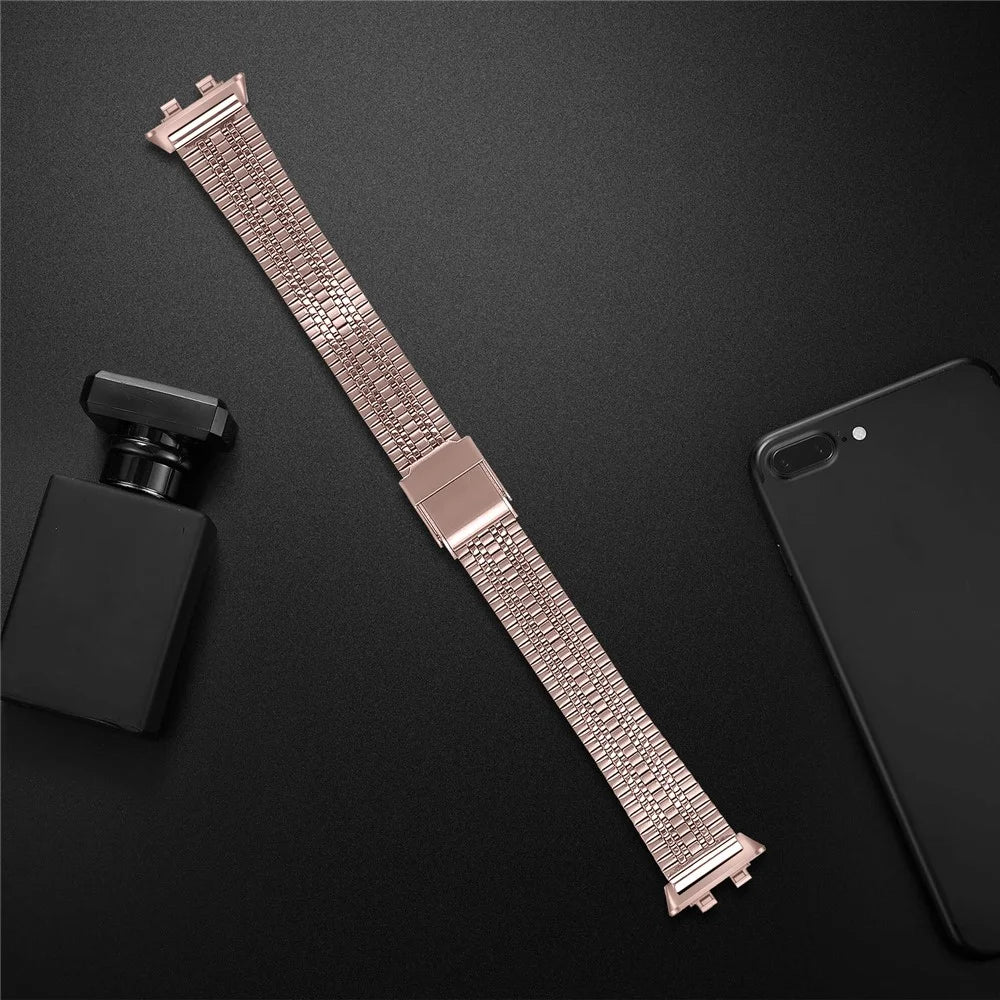 Electroplated Watchband for Huawei Band 11 Pro NFC  /  11 NFC  /  11 Pro  /  11 Stainless Steel 5-Beads Watch Strap - Pink Gold - 3