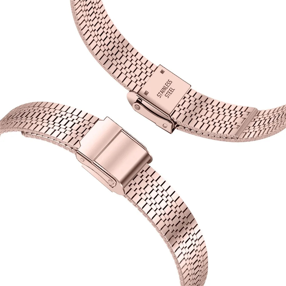 Electroplated Watchband for Huawei Band 11 Pro NFC  /  11 NFC  /  11 Pro  /  11 Stainless Steel 5-Beads Watch Strap - Pink Gold - 6