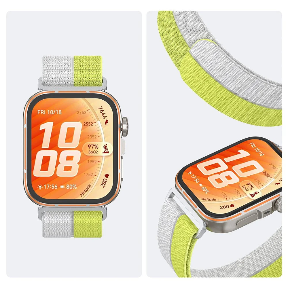 Strap for Huawei Watch Fit 5 Pro / 5 / 4 Pro / 4 / 3 Nylon Sport Band Magic Tape Breathable Wristband with Metal Connector - Yellow - 5