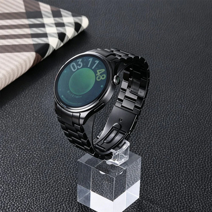 For Xiaomi Watch 5 Stainless Steel Strap Metal Band Three-Bead Flat Buckle Replacement Wristband - Black - 3
