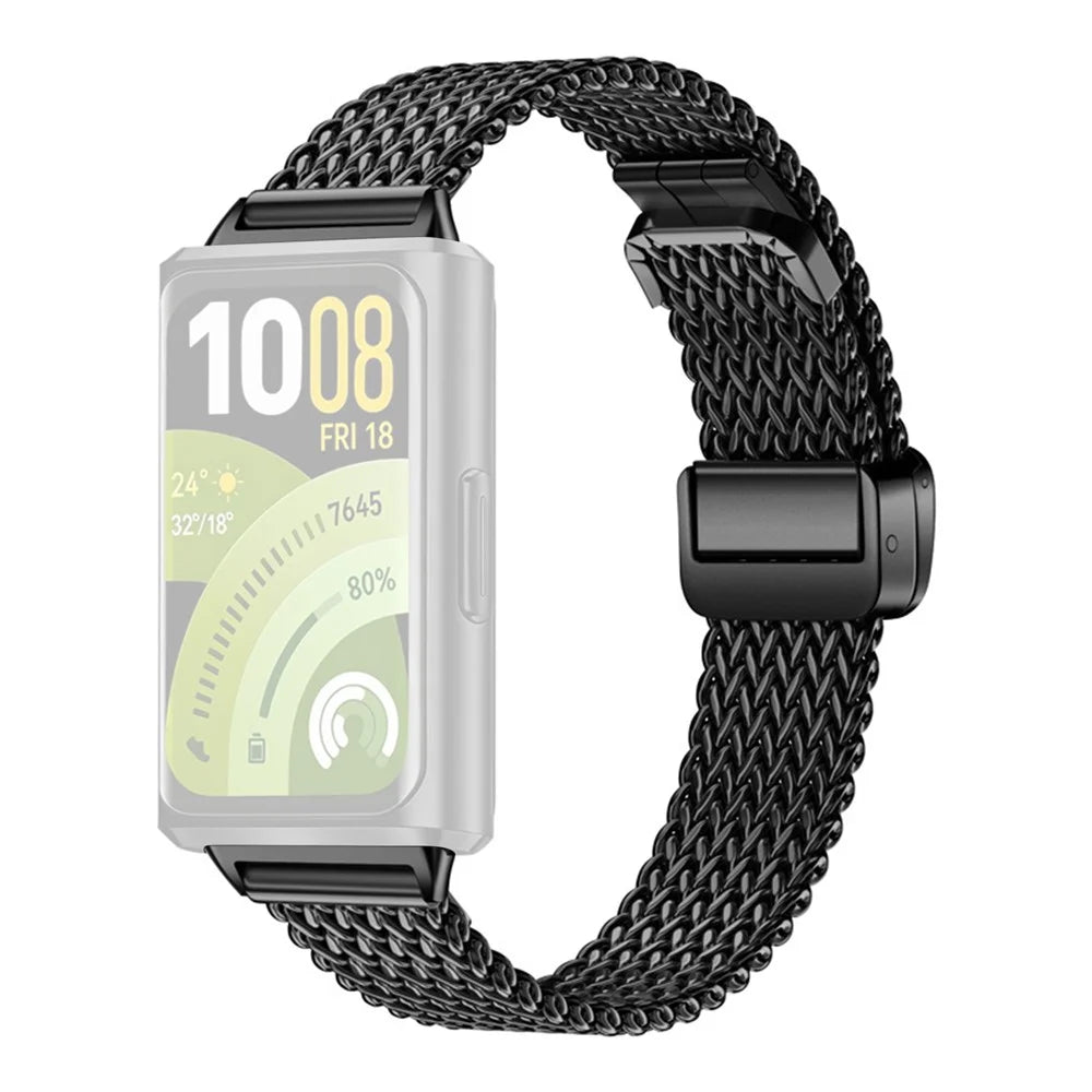 Stainless Steel Strap for Huawei Band 11 Pro NFC / 11 NFC / 11 Pro / 11 Herringbone Mesh Watch Band - Black - 1