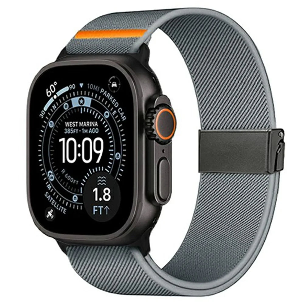 Strap for Apple Watch Series 11 10 42mm  /  9 8 7 41mm  /  SE3 SE2 SE 6 5 4 40mm  /  3 2 1 38mm Elastic Nylon Watchband with Horse Pattern Metal Buckle - Blue Grey - 2