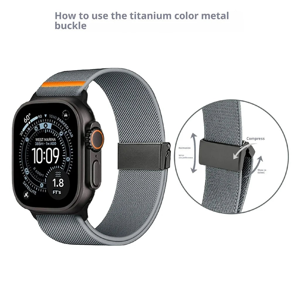 Strap for Apple Watch Series 11 10 42mm  /  9 8 7 41mm  /  SE3 SE2 SE 6 5 4 40mm  /  3 2 1 38mm Elastic Nylon Watchband with Horse Pattern Metal Buckle - Blue Grey - 3