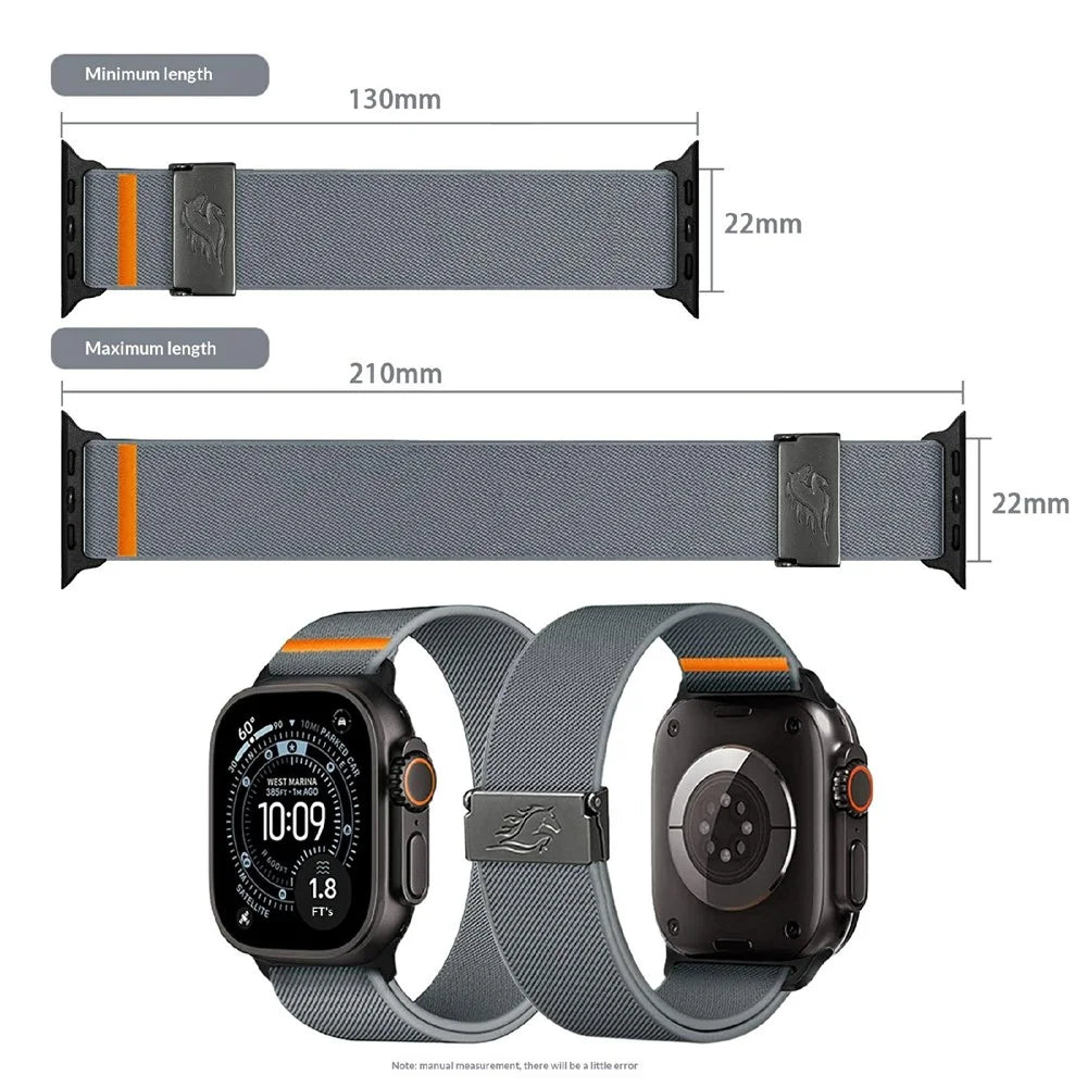 Strap for Apple Watch Series 11 10 42mm  /  9 8 7 41mm  /  SE3 SE2 SE 6 5 4 40mm  /  3 2 1 38mm Elastic Nylon Watchband with Horse Pattern Metal Buckle - Blue Grey - 4