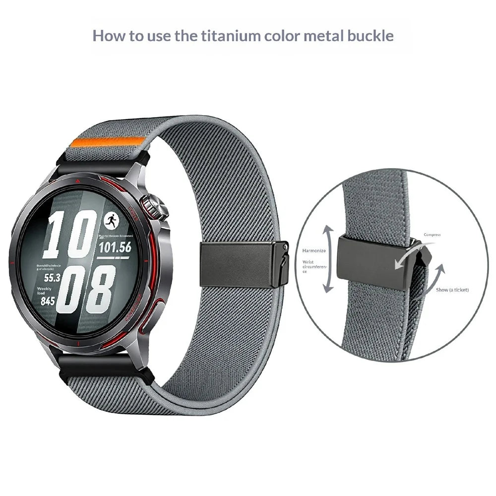 22mm Strap for Oppo Watch X3 / X2 / X / OnePlus Watch 2 Elastic Nylon Watchband with Horse Pattern Metal Buckle - Blue Grey - 6