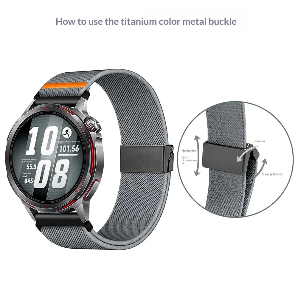 20mm Strap for Garmin Vivoactive 6 / 5 / Garmin Venu 2 Plus / Sq 2 / Sq Elastic Nylon Watchband with Horse Pattern Metal Buckle - Blue Grey - 5
