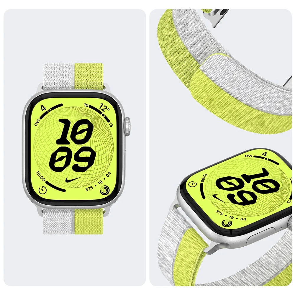 Nylon Sport Band for Apple Watch Ultra 3 2 1 49mm  /  Series 11 10 46mm  /  9 8 7 45mm  /  SE3 SE2 SE 6 5 4 44mm  /  3 2 1 42mm Magic Tape Breathable Wristband with Metal Connector - Yellow - 6