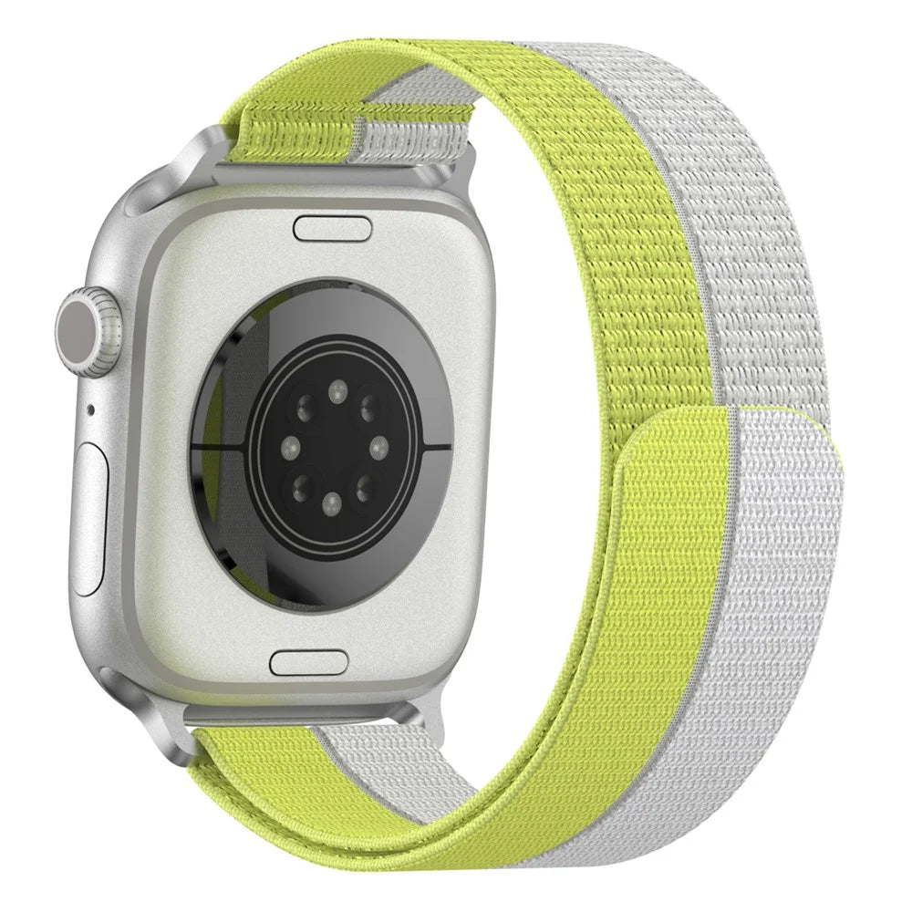 Nylon Sport Band for Apple Watch Series 11 10 42mm  /  9 8 7 41mm  /  SE3 SE2 SE 6 5 4 40mm  /  3 2 1 38mm Magic Tape Breathable Wristband with Metal Connector - Yellow - 1