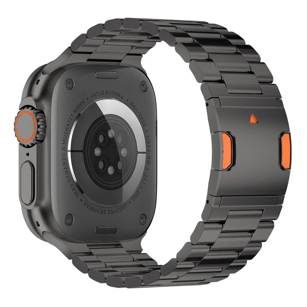 Titanium Alloy Band for Apple Watch Ultra 3 2 1 49mm  /  Series 11 10 46mm  /  9 8 7 45mm  /  SE3 SE2 SE 6 5 4 44mm  /  3 2 1 42mm 3-Bead Watch Strap with Magnetic Buckle - Black - 1