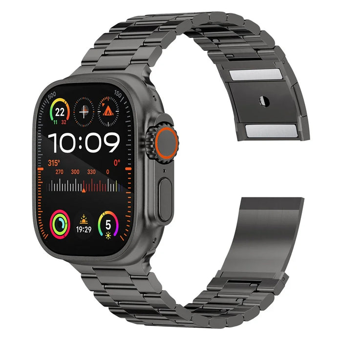 Titanium Alloy Band for Apple Watch Ultra 3 2 1 49mm  /  Series 11 10 46mm  /  9 8 7 45mm  /  SE3 SE2 SE 6 5 4 44mm  /  3 2 1 42mm 3-Bead Watch Strap with Magnetic Buckle - Black - 3