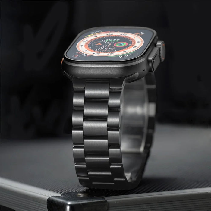 Titanium Alloy Band for Apple Watch Ultra 3 2 1 49mm  /  Series 11 10 46mm  /  9 8 7 45mm  /  SE3 SE2 SE 6 5 4 44mm  /  3 2 1 42mm 3-Bead Watch Strap with Magnetic Buckle - Black - 4