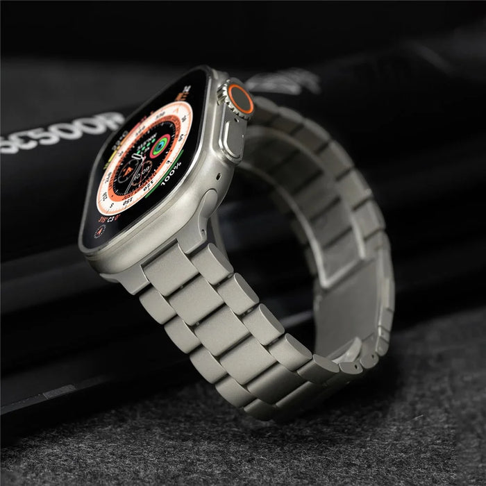 Titanium Alloy Band for Apple Watch Ultra 3 2 1 49mm  /  Series 11 10 46mm  /  9 8 7 45mm  /  SE3 SE2 SE 6 5 4 44mm  /  3 2 1 42mm 3-Bead Watch Strap with Magnetic Buckle - Black - 7