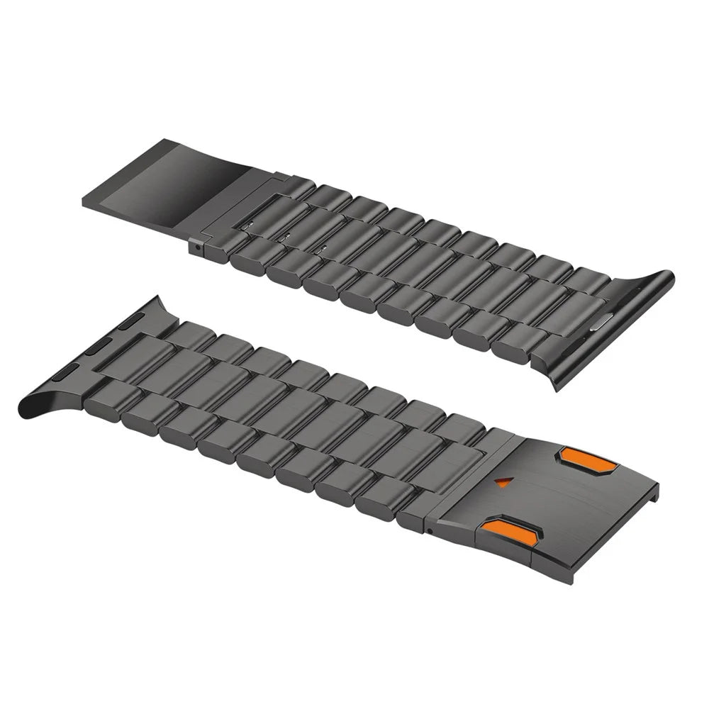 Titanium Alloy Band for Apple Watch Series 11 10 42mm  /  9 8 7 41mm  /  SE3 SE2 SE 6 5 4 40mm  /  3 2 1 38mm 3-Bead Watch Strap with Magnetic Buckle - Black - 2