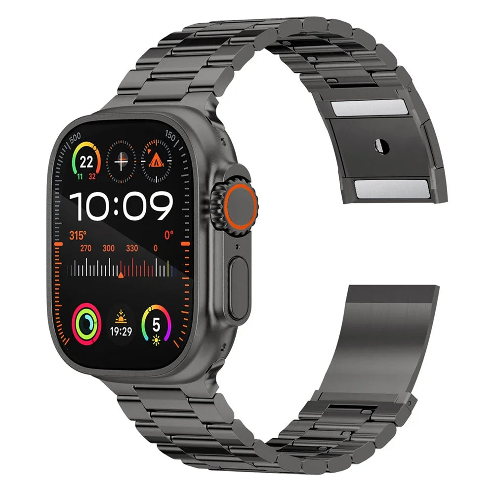 Titanium Alloy Band for Apple Watch Series 11 10 42mm  /  9 8 7 41mm  /  SE3 SE2 SE 6 5 4 40mm  /  3 2 1 38mm 3-Bead Watch Strap with Magnetic Buckle - Black - 3