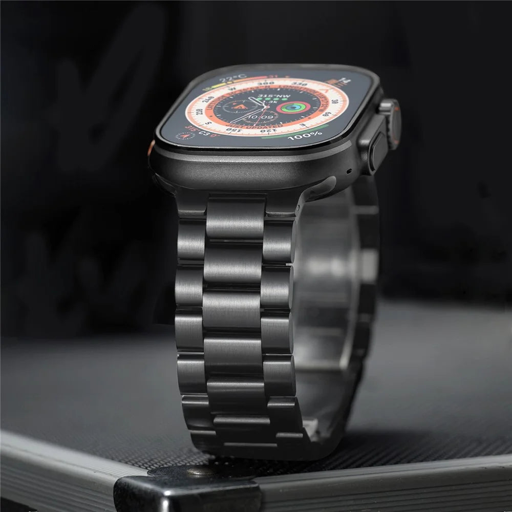 Titanium Alloy Band for Apple Watch Series 11 10 42mm  /  9 8 7 41mm  /  SE3 SE2 SE 6 5 4 40mm  /  3 2 1 38mm 3-Bead Watch Strap with Magnetic Buckle - Black - 4