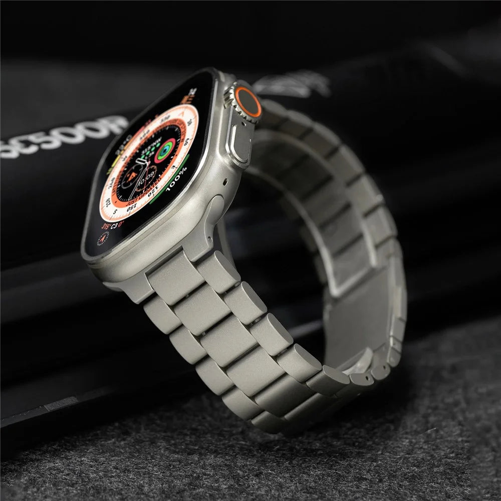 Titanium Alloy Band for Apple Watch Series 11 10 42mm  /  9 8 7 41mm  /  SE3 SE2 SE 6 5 4 40mm  /  3 2 1 38mm 3-Bead Watch Strap with Magnetic Buckle - Black - 7