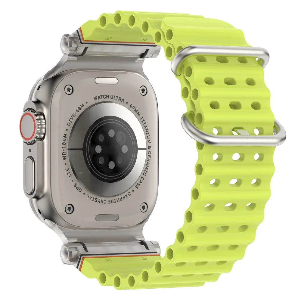 Watch Strap for Apple Watch Ultra 3 2 1 49mm  /  Series 11 10 46mm  /  9 8 7 45mm  /  SE3 SE2 SE 6 5 4 44mm  /  3 2 1 42mm Ocean Armor Sports Silicone Band - Fluorescent Yellow - 1
