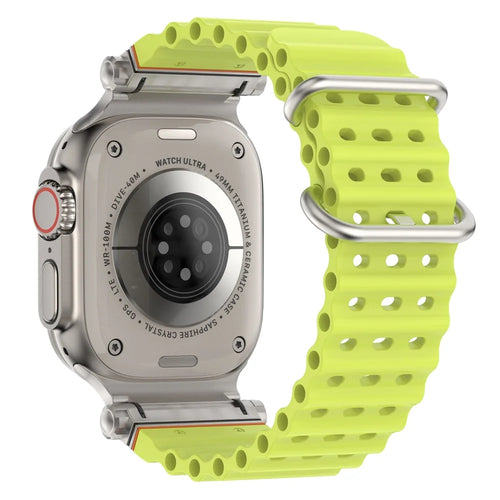 Watch Strap for Apple Watch Ultra 3 2 1 49mm  /  Series 11 10 46mm  /  9 8 7 45mm  /  SE3 SE2 SE 6 5 4 44mm  /  3 2 1 42mm Ocean Armor Sports Silicone Band - Fluorescent Yellow - 1