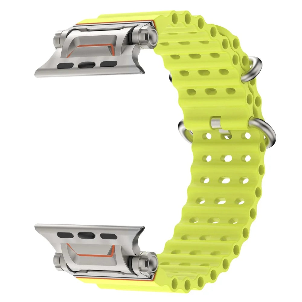 Watch Strap for Apple Watch Ultra 3 2 1 49mm  /  Series 11 10 46mm  /  9 8 7 45mm  /  SE3 SE2 SE 6 5 4 44mm  /  3 2 1 42mm Ocean Armor Sports Silicone Band - Fluorescent Yellow - 3