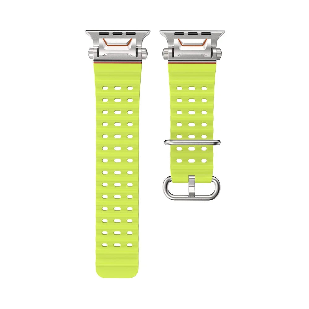 Watch Strap for Apple Watch Ultra 3 2 1 49mm  /  Series 11 10 46mm  /  9 8 7 45mm  /  SE3 SE2 SE 6 5 4 44mm  /  3 2 1 42mm Ocean Armor Sports Silicone Band - Fluorescent Yellow - 4
