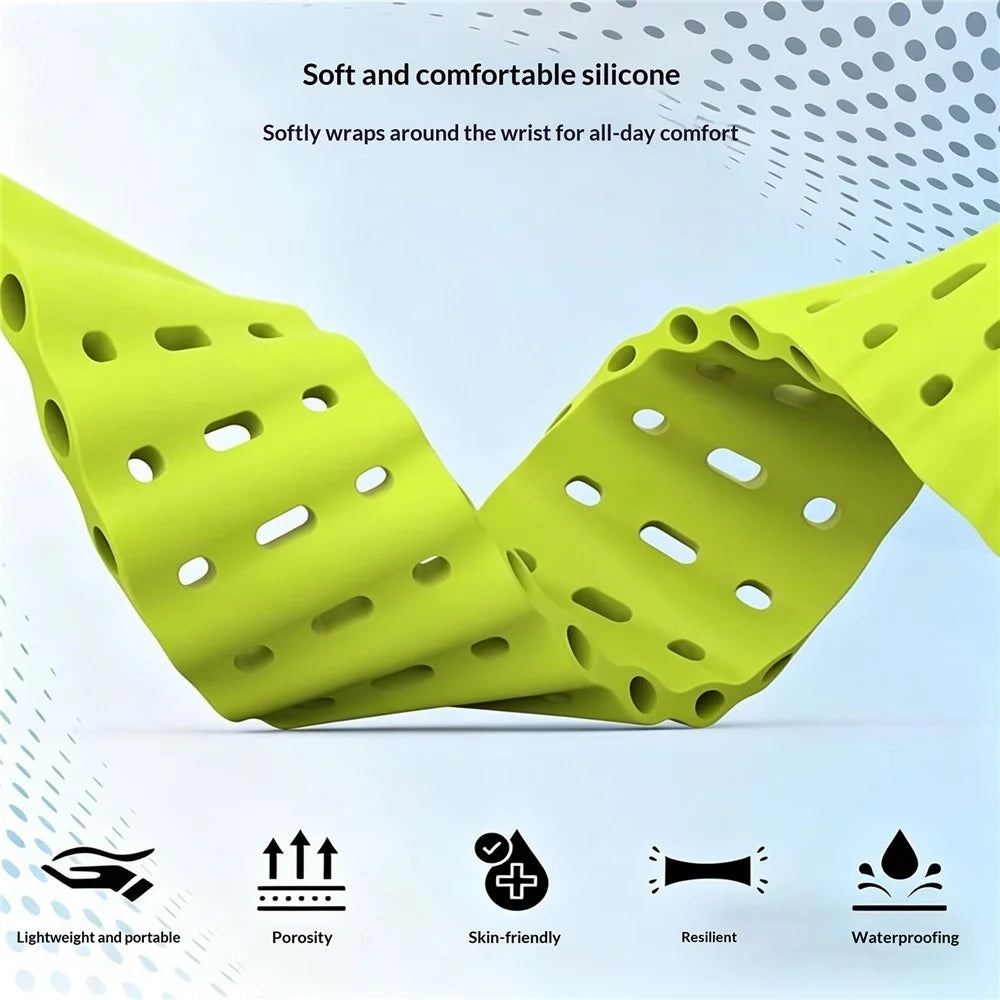 Watch Strap for Apple Watch Ultra 3 2 1 49mm  /  Series 11 10 46mm  /  9 8 7 45mm  /  SE3 SE2 SE 6 5 4 44mm  /  3 2 1 42mm Ocean Armor Sports Silicone Band - Fluorescent Yellow - 5