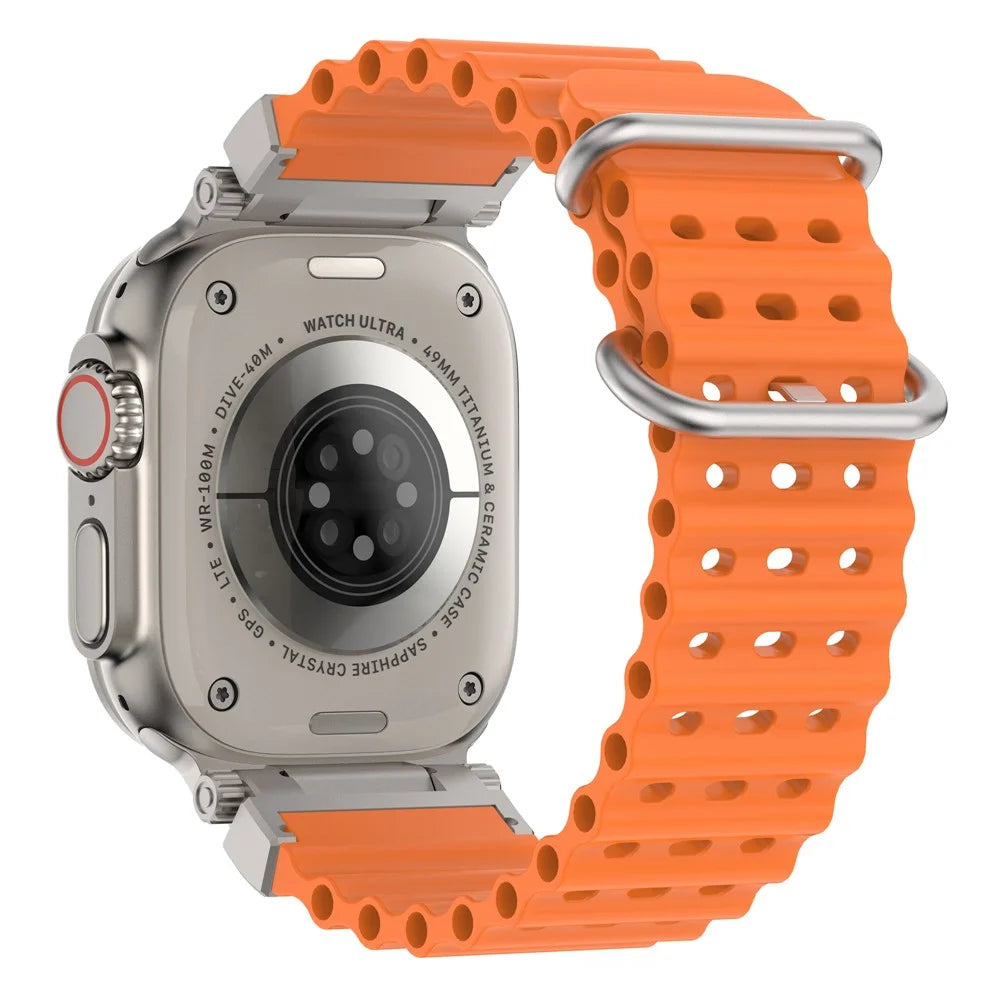 Strap for Apple Watch Ultra 3 2 1 49mm  /  Series 11 10 46mm  /  9 8 7 45mm  /  SE3 SE2 SE 6 5 4 44mm  /  3 2 1 42mm Wavy Texture Ventilation Ocean Armor Sports Silicone Band - Orange - 1